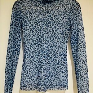 Blue and Gray Fitted Long Sleeve Blouse